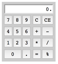 Desktop UI calculator with number and operation buttons and a display for values.